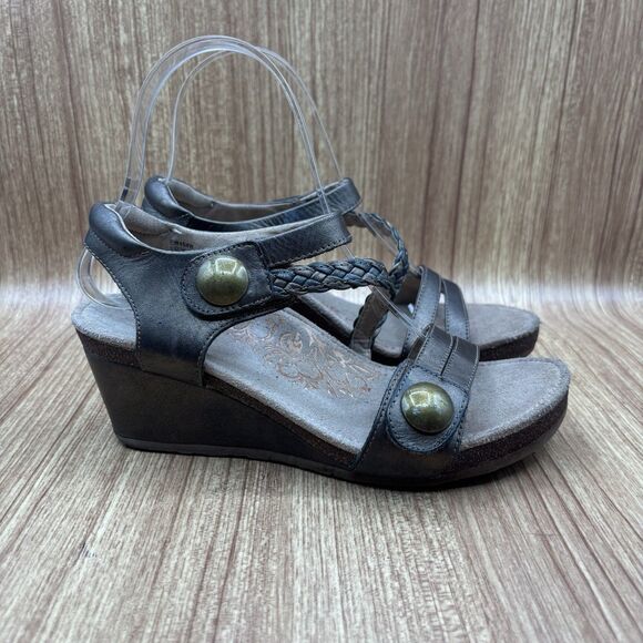 Aetrex Naya Braided Quarter Strapped Bronze Wedge Leather Sandal US 6-6.5 EU36 - Picture 1 of 8
